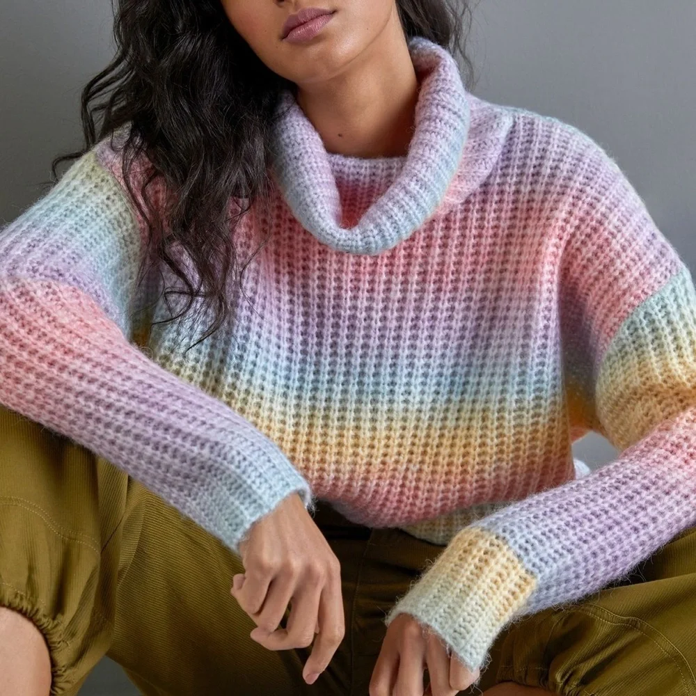 Anthropologie Line + Dot Rainbow Ombré Knit Turtleneck Sweater - Picture 3 of 9